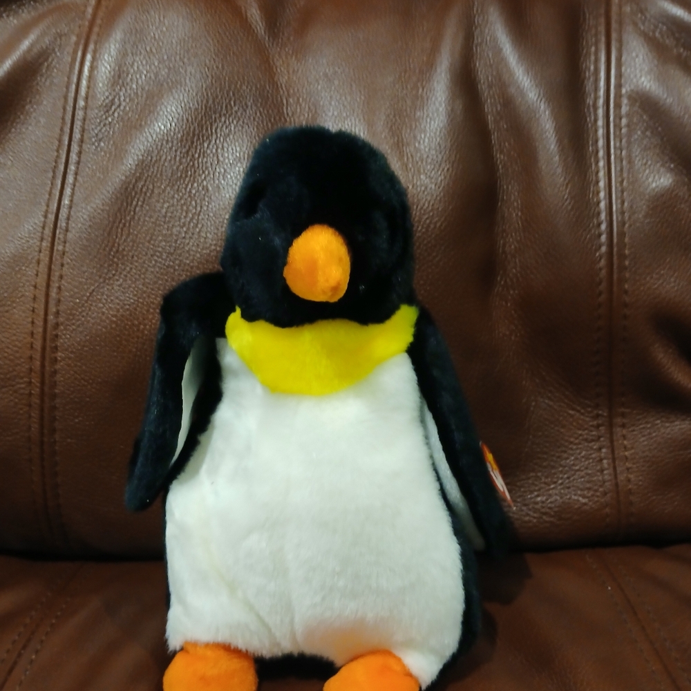 Large Ty Beanie Buddy Plush Penguin Toy - Black, White, and Orange Waddle Nwt
